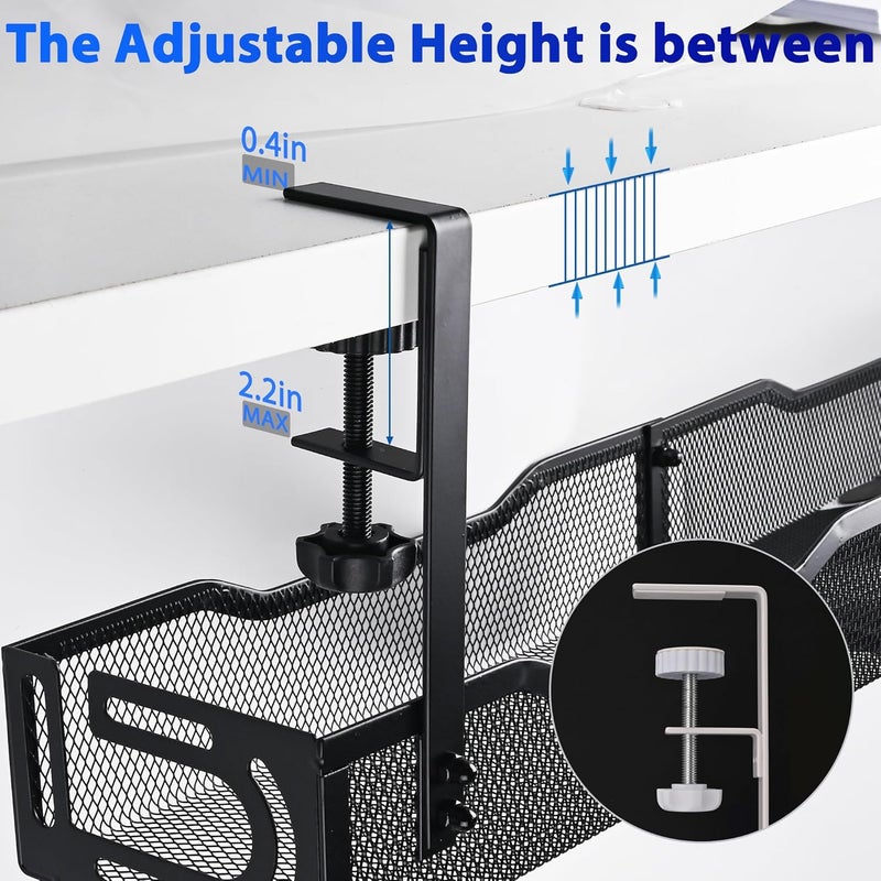 QUELIEN Under Desk Cable Management Box 25.3 Inch – Clamp-Mounted Cable Organizer Tray, Large Cord Management Box for Office & Home, Wire Organizer Under Desk Storage, Black - Image 2